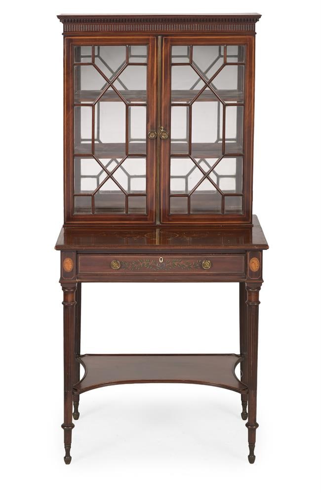 Y A LATE VICTORIAN INLAID AND PAINTED MAHOGANY BOOKCASE DESK, CIRCA 1890 - 2