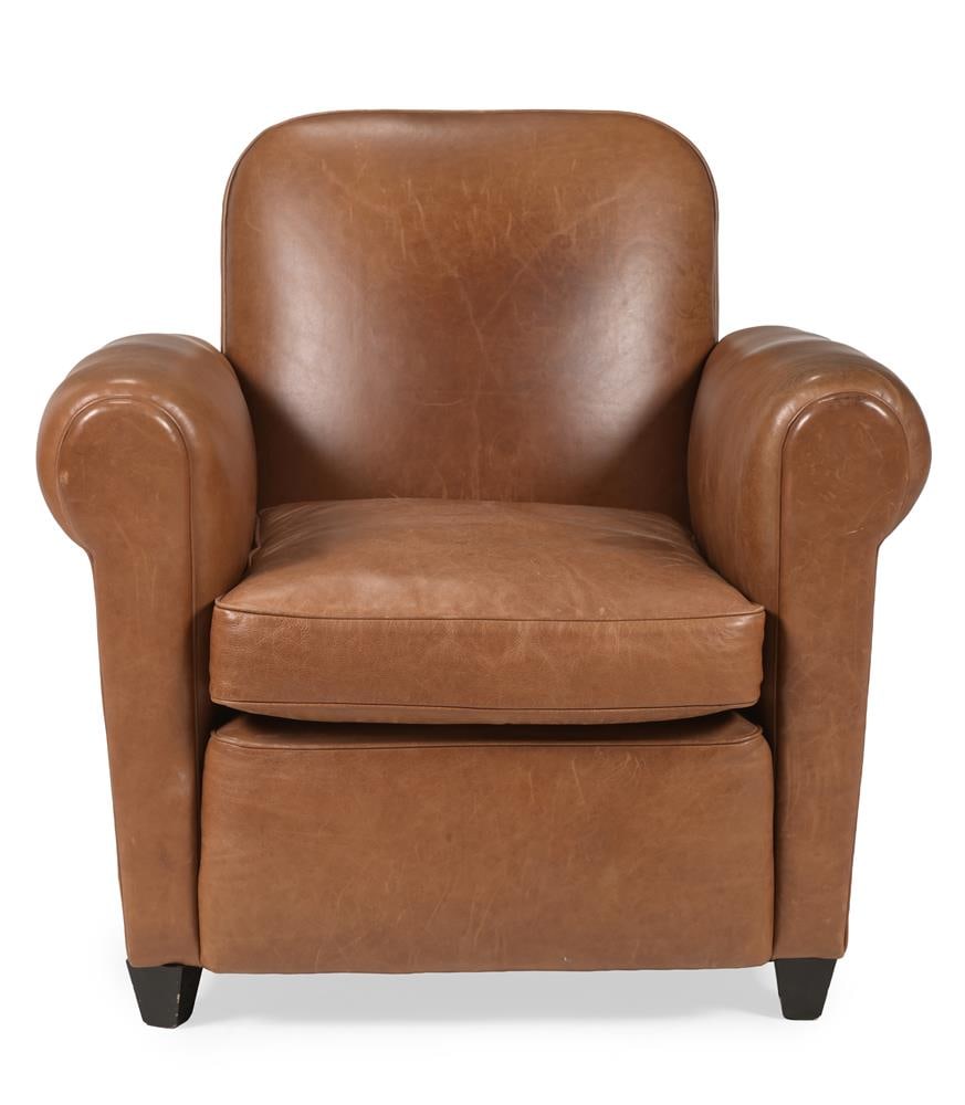 A LEATHER UPHOLSTERED LOW CLUB ARMCHAIR - 2