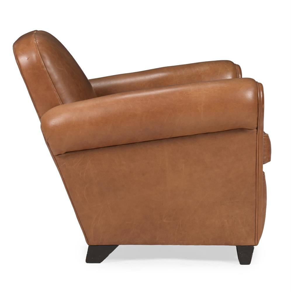 A LEATHER UPHOLSTERED LOW CLUB ARMCHAIR - 3
