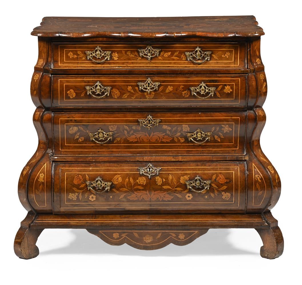 A MAHOGANY AND MARQUETRY DOUBLE BOMBE COMMODE, DUTCH, CIRCA 1790 - 2