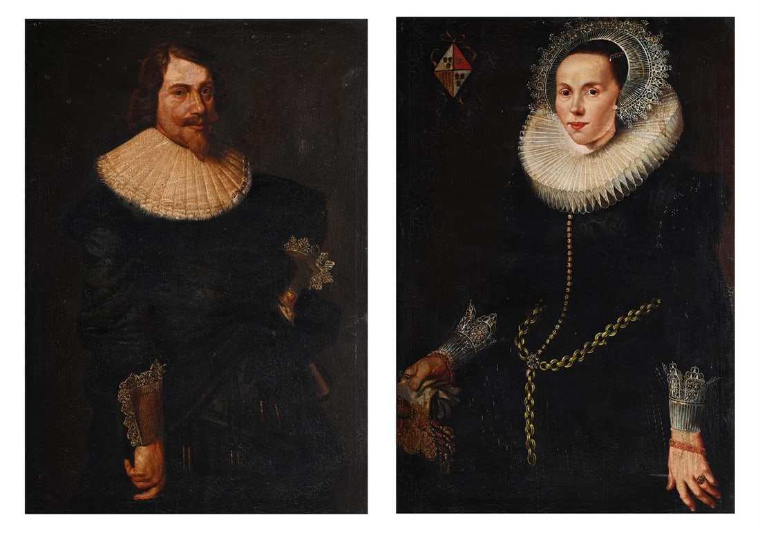 AFTER NICOLAES ELIASZ PICKENOY, PORTRAIT OF A GENTLEMAN; PORTRAIT OF JOHANNA LE MAIRE (2): AFTER NICOLAES ELIASZ PICKENOY PORTRAIT OF A GENTLEMAN; PORTRAIT OF JOHANNA LE MAIRE Oil on canvas 99 x 69cm (38¾ x 27in.) (2) After the original works by Pickenoy in The Getty Museum and The