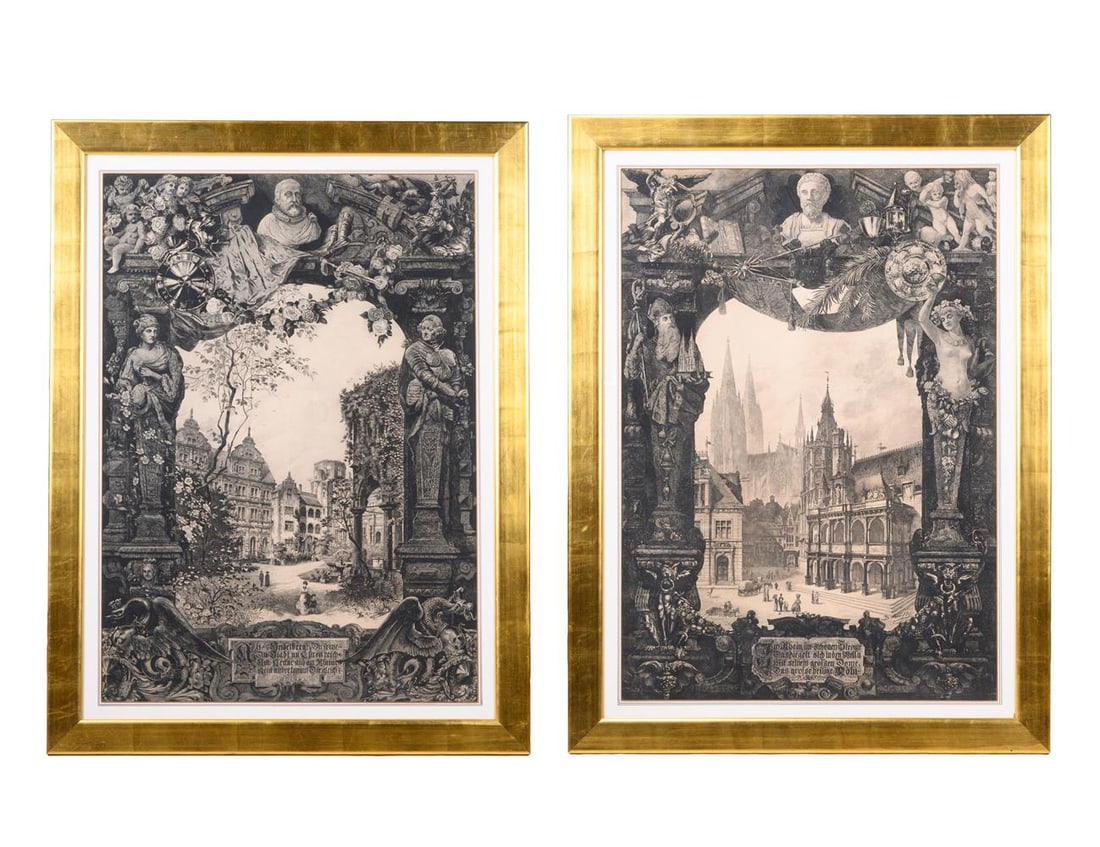 BERNHARD MANNFELD (GERMAN 1848-1925), SCHLOSSHOF ZU HEIDELBERG, RATHHAUS ZU KÖLN (2): BERNHARD MANNFELD (GERMAN 1848-1925) SCHLOSSHOF ZU HEIDELBERG; RATHHAUS ZU KÖLN Etching, a pair Each 103.5 x 73cm (40½ x 28½in.) (2) Condition Report: Condition Report Disclaimer