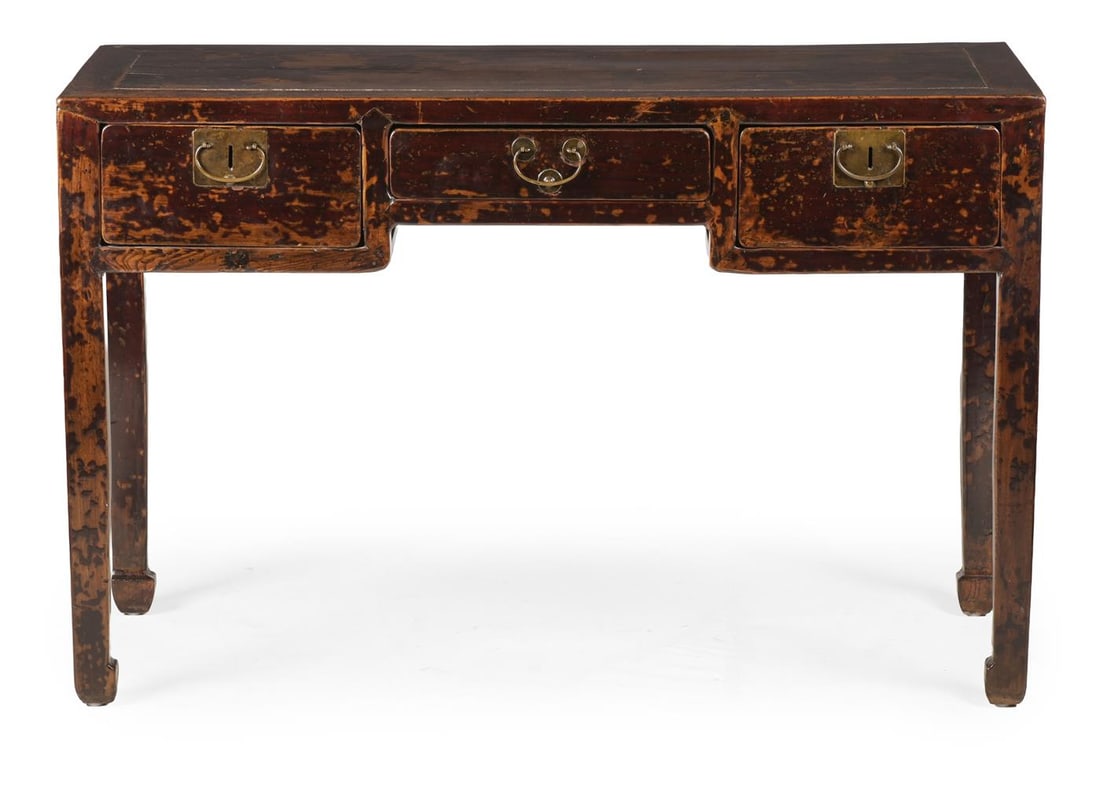 A CHINESE YUMU (ELM) THREE DRAWER SIDE TABLE, PROBABLY LATE 19TH CENTURY - 2