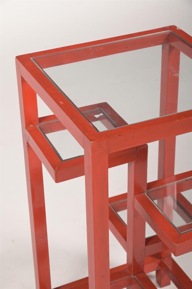 VICTORIA STAINLOW, A RED LACQUERED AND GLASS INSET OCCASIONAL TABLE, MODERN - 3