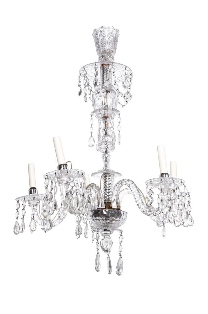 A CUT AND MOULDED GLASS FIVE LIGHT CHANDELIER, EARLY 20TH CENTURY - 2
