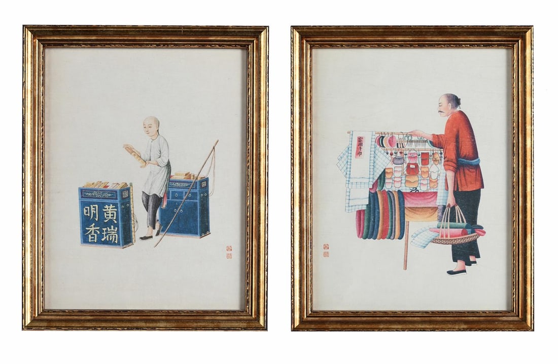 A PAIR OF MODERN REPRODUCTIONS OF CHINESE PITH PAPER PAINTINGS, 20TH CENTURY (1 of 4)