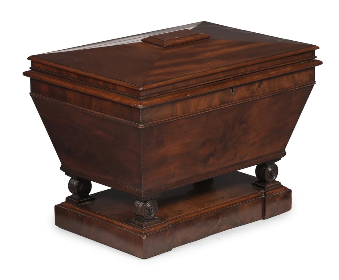 A WILLIAM IV MAHOGANY SARCOPHAGUS CELLARET, CIRCA 1835 (1 of 3)