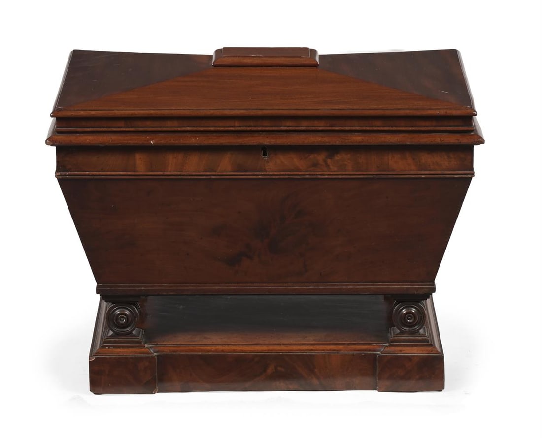 A WILLIAM IV MAHOGANY SARCOPHAGUS CELLARET, CIRCA 1835 - 2
