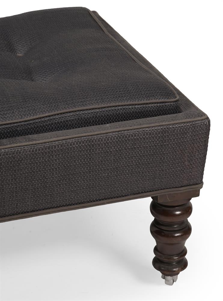 A PAIR OF MAHOGANY AND BUTTON UPHOLSTERED STOOLS, CONTEMPORARY, INCORPORATING 19TH CENTURY ELEMENTS - 3