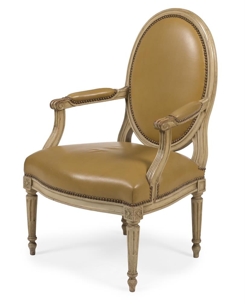 A GROUP OF THREE BEECHWOOD AND LEATHER UPHOLSTERED FAUTEUILS, FRENCH, SECOND HALF 19TH CENTURY - 2