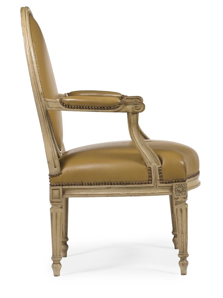 A GROUP OF THREE BEECHWOOD AND LEATHER UPHOLSTERED FAUTEUILS, FRENCH, SECOND HALF 19TH CENTURY - 3