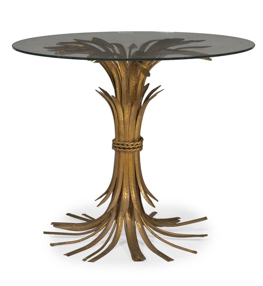A GILT METAL AND PLATE GLASS WHEATSHEAF OCCASIONAL TABLE, DESIGNED BY HANS KOGL, PROBABLY 1970s - 2