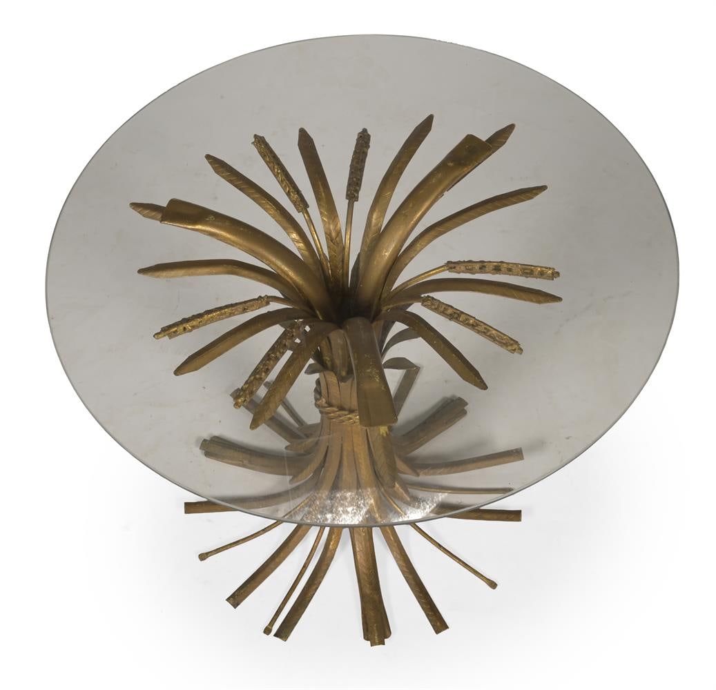 A GILT METAL AND PLATE GLASS WHEATSHEAF OCCASIONAL TABLE, DESIGNED BY HANS KOGL, PROBABLY 1970s - 3
