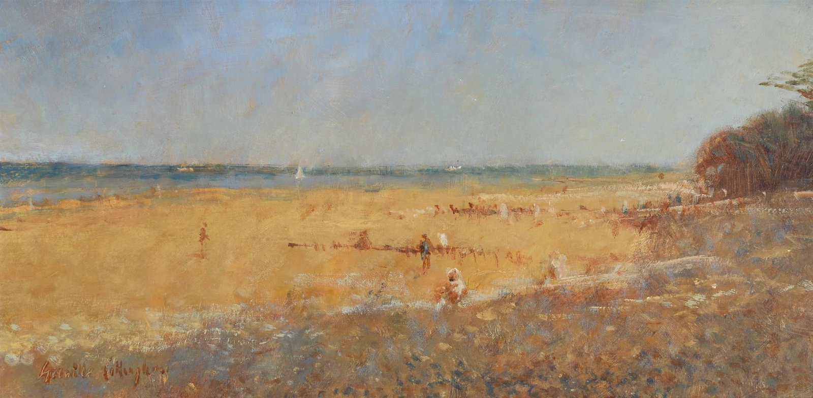 λ GRENVILLE GEORGE COTTINGHAM (BRITISH 1943-2007), ON THE BEACH AT BEMRBIDGE - 2