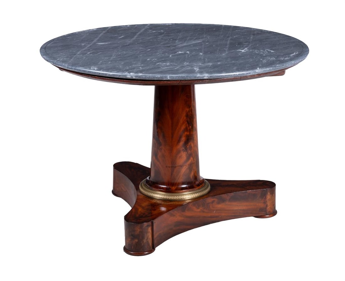A CHARLES X OR LOUIS-PHILIPPE MAHOGANY, GILT-METAL MOUNTED AND MARBLE TABLE, 19TH CENTURY (1 of 4)