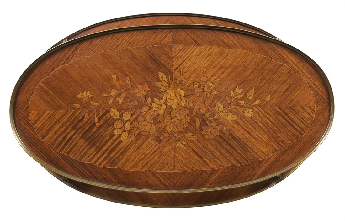 Y A KINGWOOD AND FLORAL MARQUETRY TWO TIER ETAGERE, LOUIS XVI STYLE, LAST QUARTER 19TH CENTURY - 3