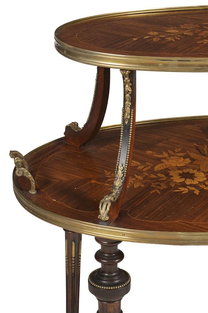 Y A KINGWOOD AND FLORAL MARQUETRY TWO TIER ETAGERE, LOUIS XVI STYLE, LAST QUARTER 19TH CENTURY - 4
