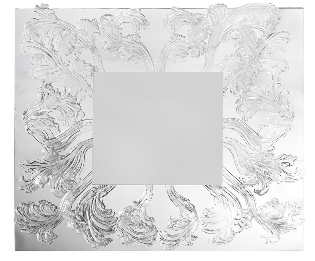 A LARGE MIRROR, 21ST CENTURY: A LARGE MIRROR 21ST CENTURY Mirrored glass frame, with protruding clear glass stylised branches in the Murano style 158.5cm high, 155cm wide Condition Report: PLEASE NOTE: ALL LOTS ARE LOCATED AT