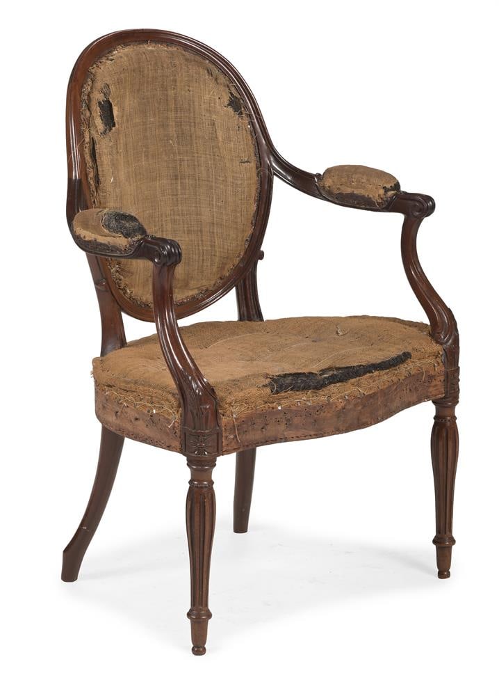 A GEORGE III MAHOGANY CAMEO BACK ARMCHAIR, IN THE MANNER OF INCE AND MAYHEW, CIRCA 1770 (1 of 3)