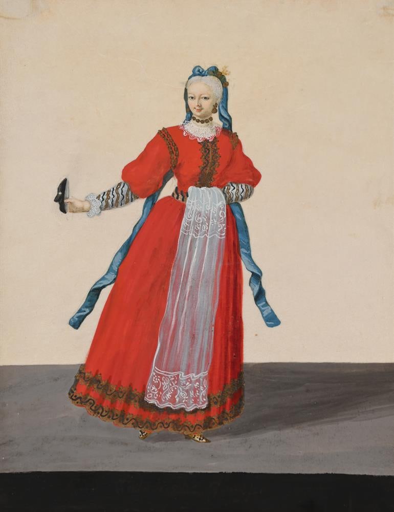 FRENCH SCHOOL (19TH CENTURY), A SET OF FOUR LADIES DRESSED IN TRADITIONAL ATTIRE (4) - 4