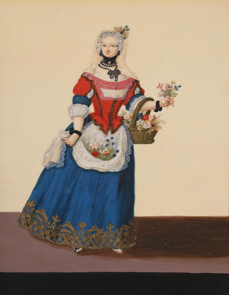 FRENCH SCHOOL (19TH CENTURY), A SET OF FOUR LADIES DRESSED IN TRADITIONAL ATTIRE (4) - 5
