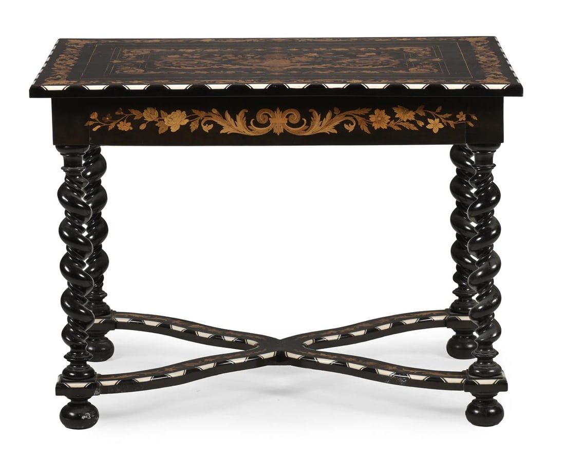 AN EBONISED AND MARQUETRY DECORATED SIDE TABLE, ITALIAN, 20TH CENTURY - 2