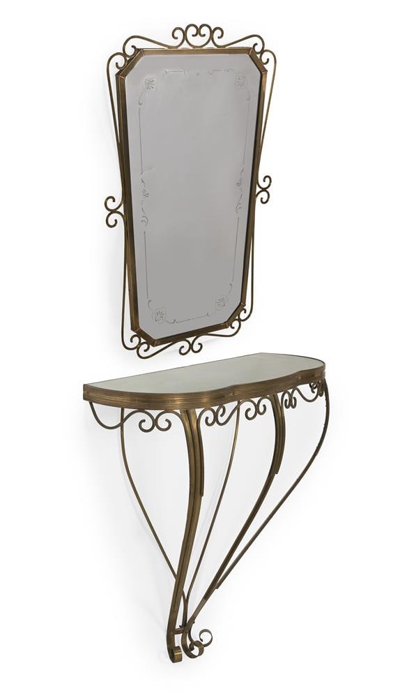 A GLASS TOPPED GILT BRASS CONSOLE TABLE AND ACCOMPANYING MIRROR, 20TH CENTURY OR LATER - 2