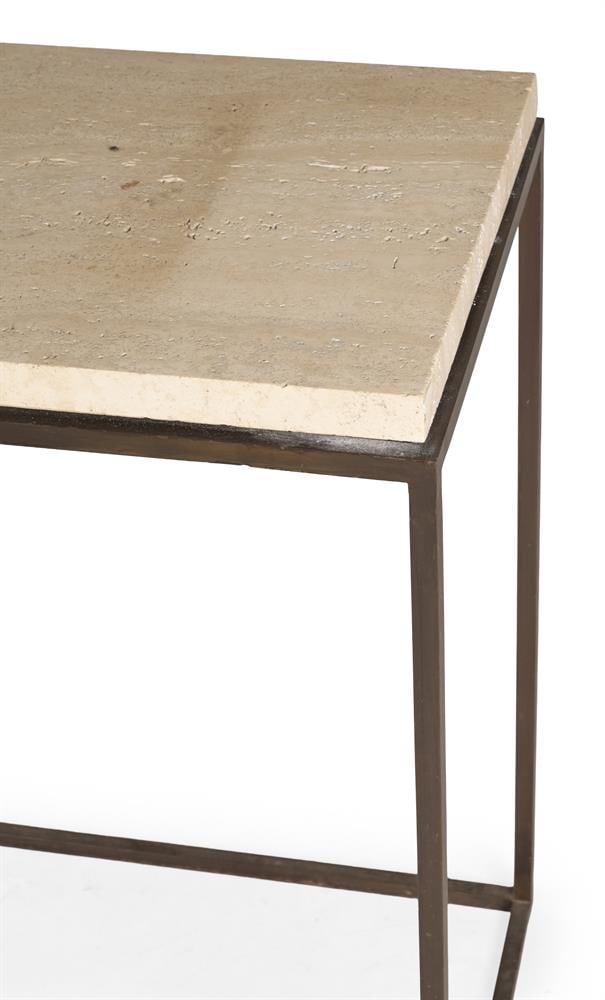 A CONTEMPORARY CREAM MARBLE AND BLACK TUBULAR STEEL CONSOLE TABLE, 20TH OR 21ST CENTURY - 3