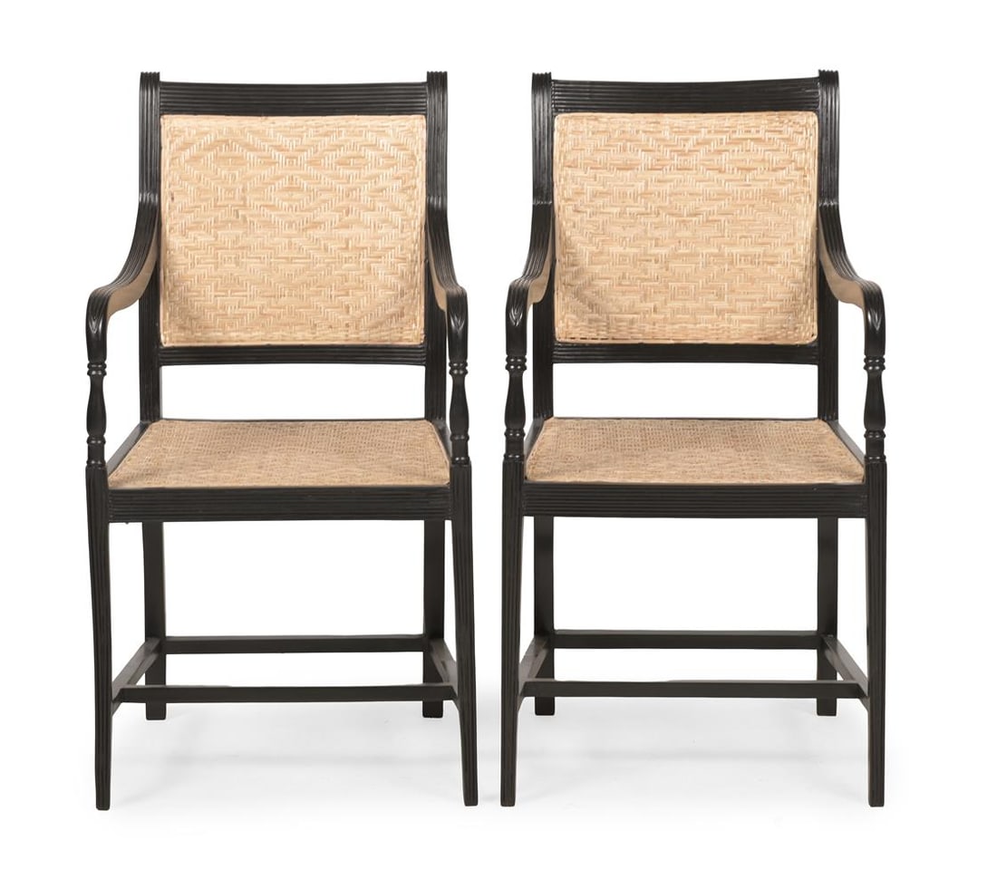 Y A PAIR OF EBONY ARMCHAIRS, IN GEORGE III STYLE, LATE 20TH OR EARLY 21ST CENTURY - 3