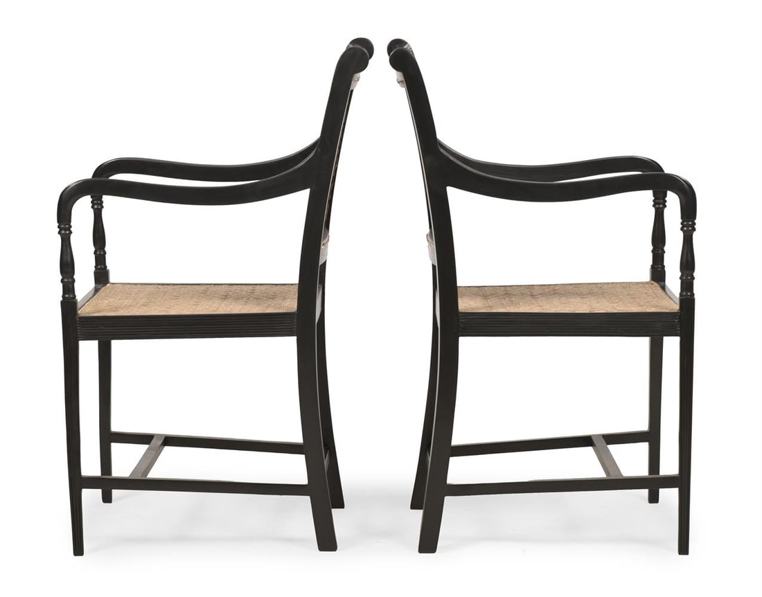 Y A PAIR OF EBONY ARMCHAIRS, IN GEORGE III STYLE, LATE 20TH OR EARLY 21ST CENTURY - 4