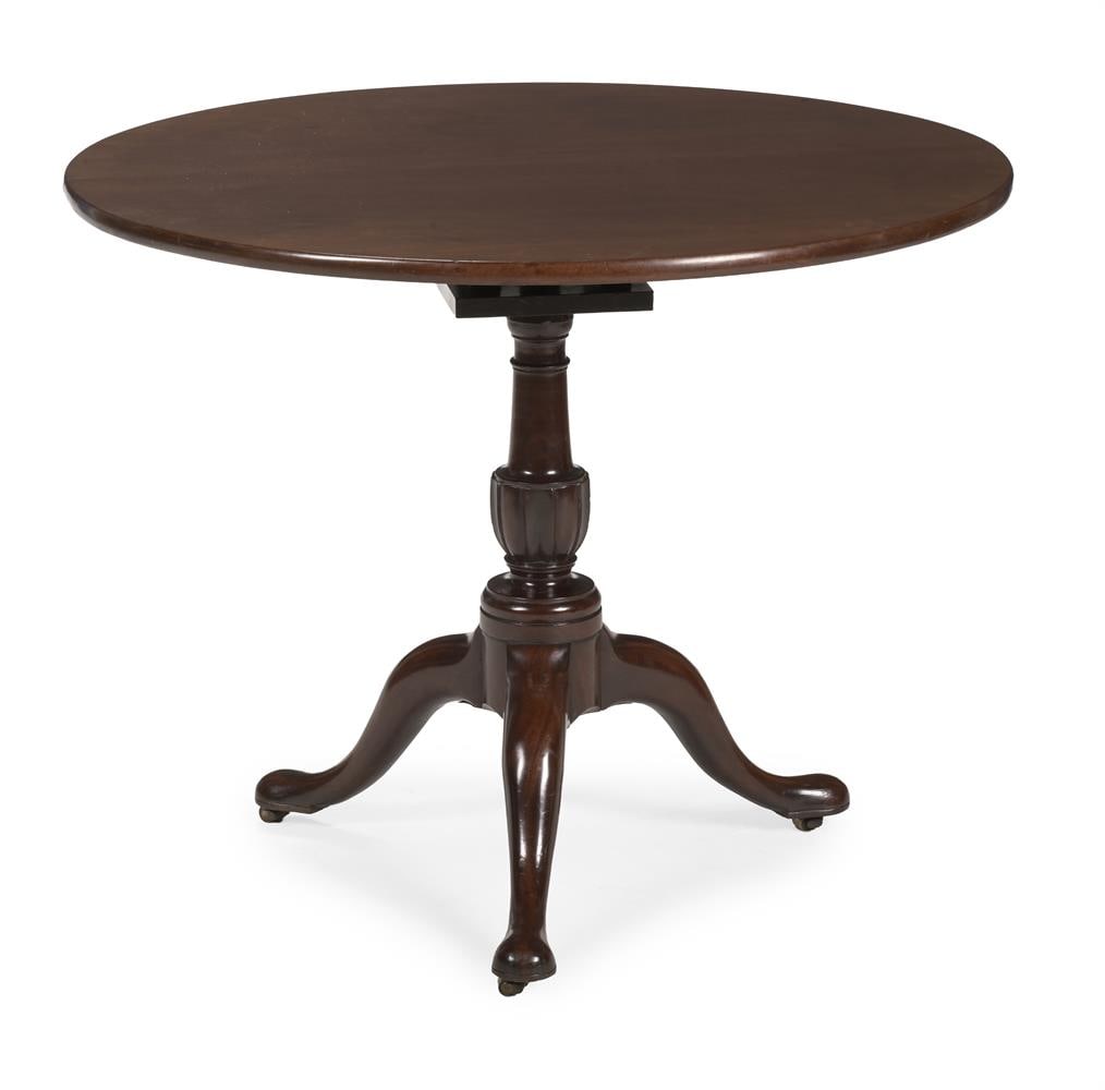A GEORGE III CIRCULAR MAHOGANY BIRDCAGE SNAP TOP SUPPER TABLE, CIRCA 1760 (1 of 3)