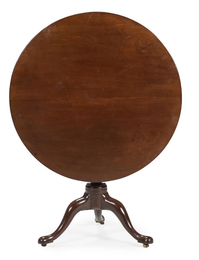 A GEORGE III CIRCULAR MAHOGANY BIRDCAGE SNAP TOP SUPPER TABLE, CIRCA 1760 - 3