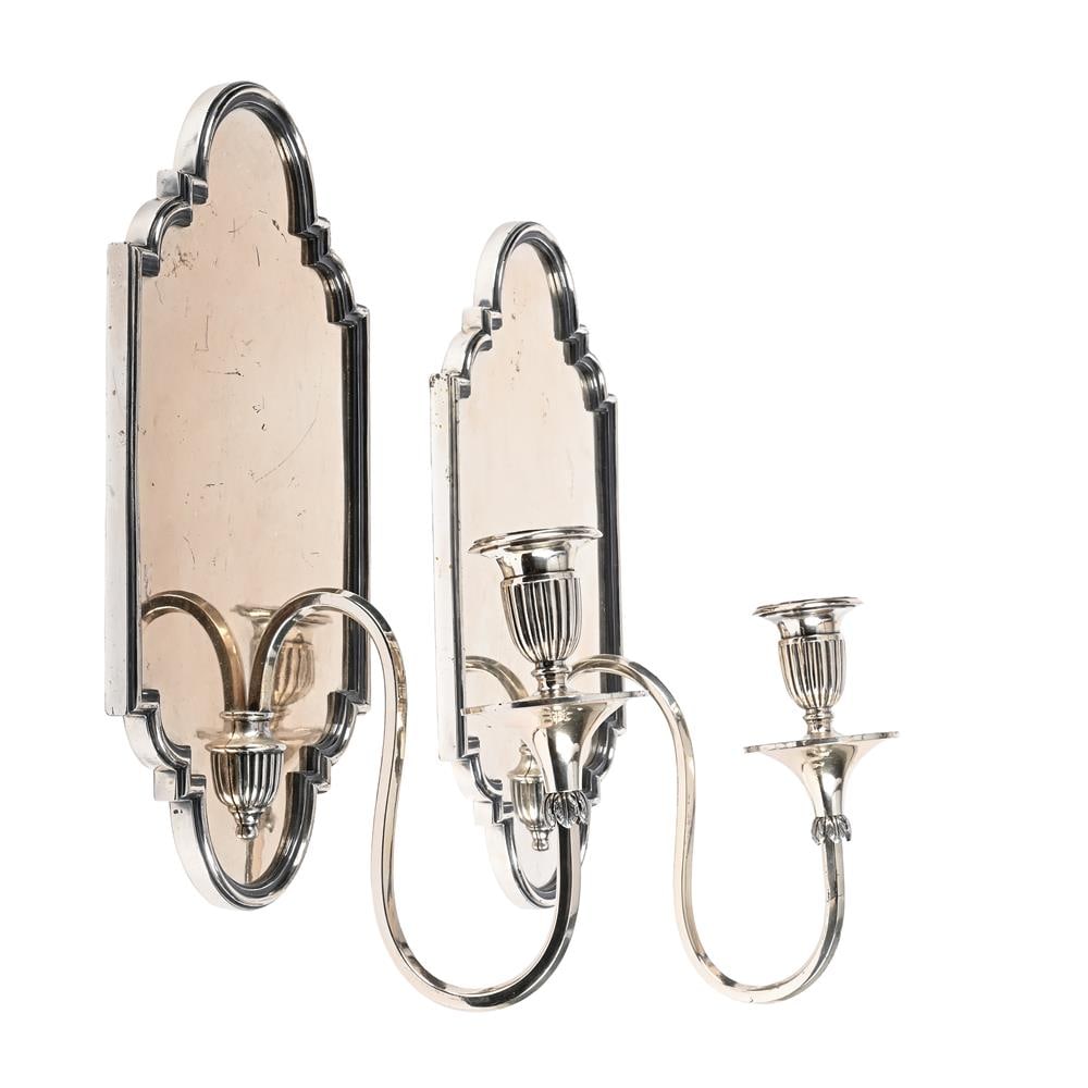A PAIR OF MIRROR POLISHED SILVER-PLATED SINGLE CANDLE WALL SCONCES, 20TH CENTURY - 2