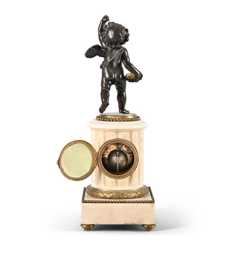 A FRENCH GILT AND PATINATED BRASS MOUNTED FIGURAL MANTEL CLOCK GARNITURE, LATE 19TH CENTURY - 2