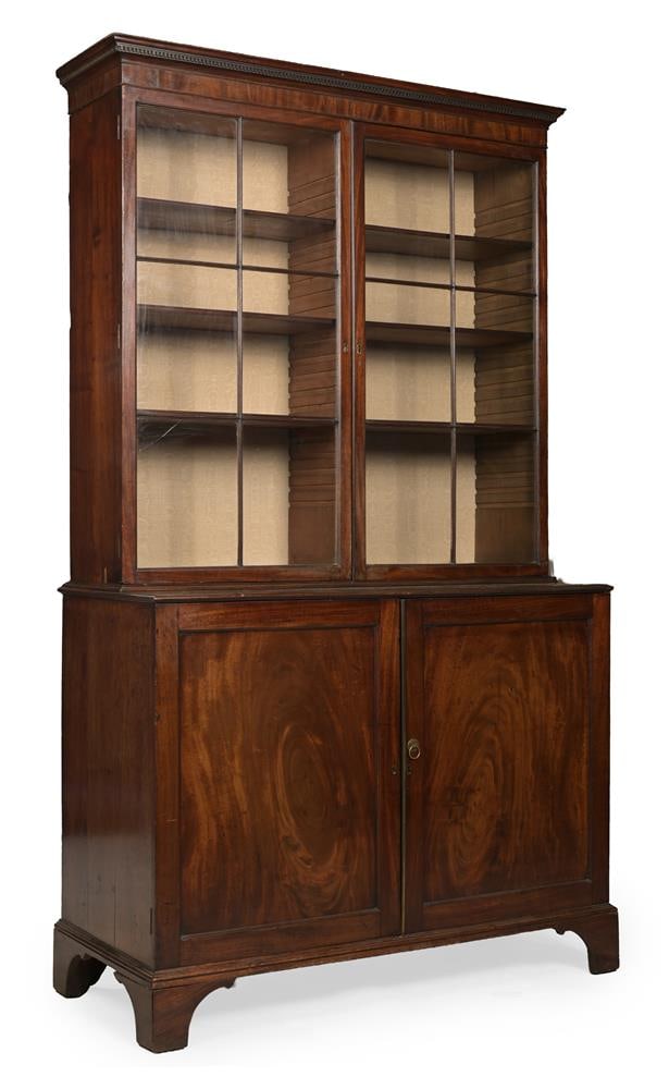 A GEORGE III MAHOGANY CUPBOARD BOOKCASE WITH GLAZED DOORS, CIRCA 1780 (1 of 2)
