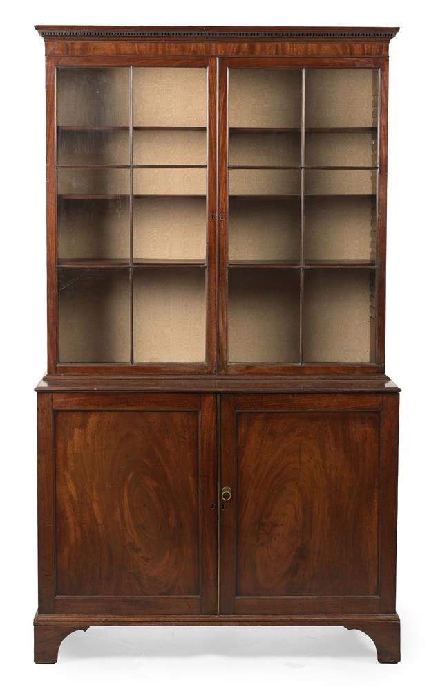 A GEORGE III MAHOGANY CUPBOARD BOOKCASE WITH GLAZED DOORS, CIRCA 1780 - 2