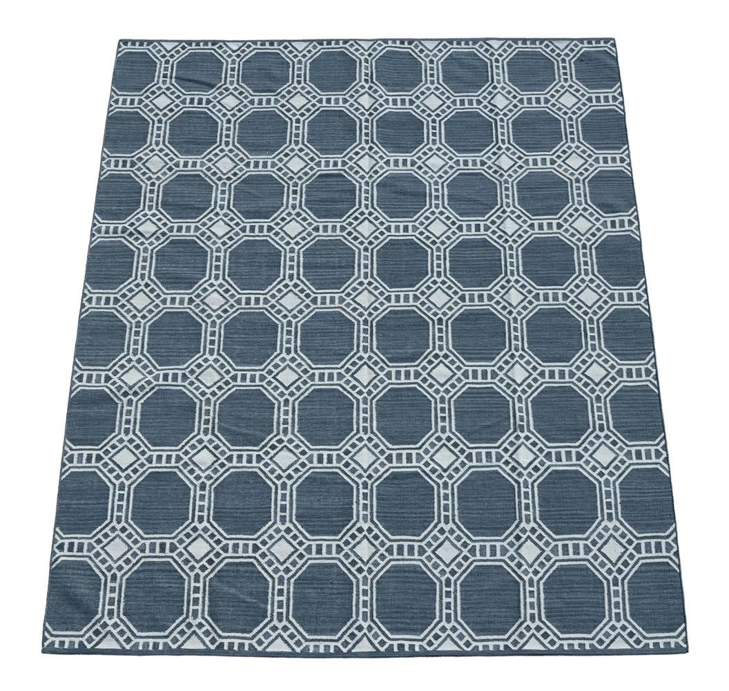 A CONTEMPORARY SWEDISH DESIGN IVORY AND GREY BLUE FLATWEAVE CARPET, MODERN (1 of 5)