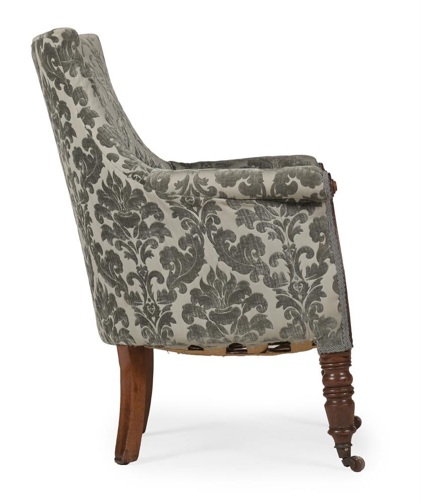 A REGENCY UPHOLSTERED MAHOGANY SCROLL ARM ARMCHAIR, CIRCA 1815 - 3