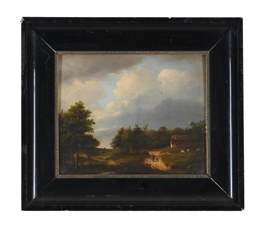 FOLLOWER OF HENDRIK DIRK KRUSEMAN VAN ELTEN, LANDSCAPE WITH PATH AND COTTAGE: FOLLOWER OF HENDRIK DIRK KRUSEMAN VAN ELTEN LANDSCAPE WITH PATH AND COTTAGE Oil on panel 21 x 26cm (8¼ x 10in.) Condition Report: Please Note: All Lots In This Auction Are Not Available To View