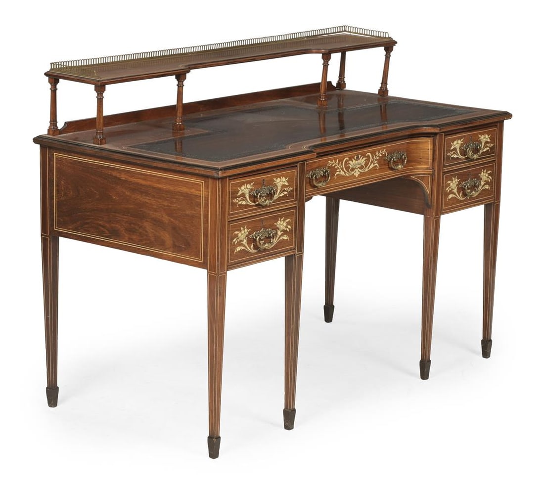 Y AN EDWARDIAN ROSEWOOD AND IVORY INLAID WRITING DESK, MANNER OF EDWARDS & ROBERTS, CIRCA 1900 (1 of 3)