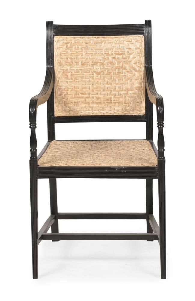 Y A SET OF SIX EBONY ARMCHAIRS, IN GEORGE III STYLE, LATE 20TH OR EARLY 21ST CENTURY - 4