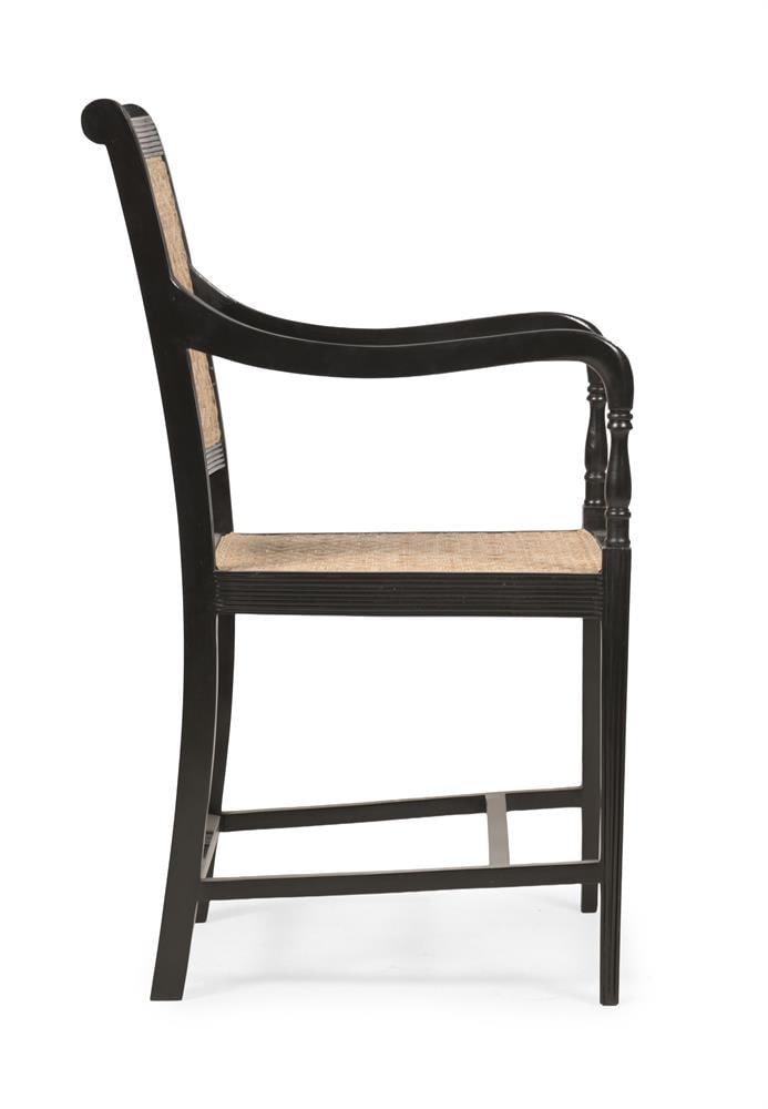 Y A SET OF SIX EBONY ARMCHAIRS, IN GEORGE III STYLE, LATE 20TH OR EARLY 21ST CENTURY - 5