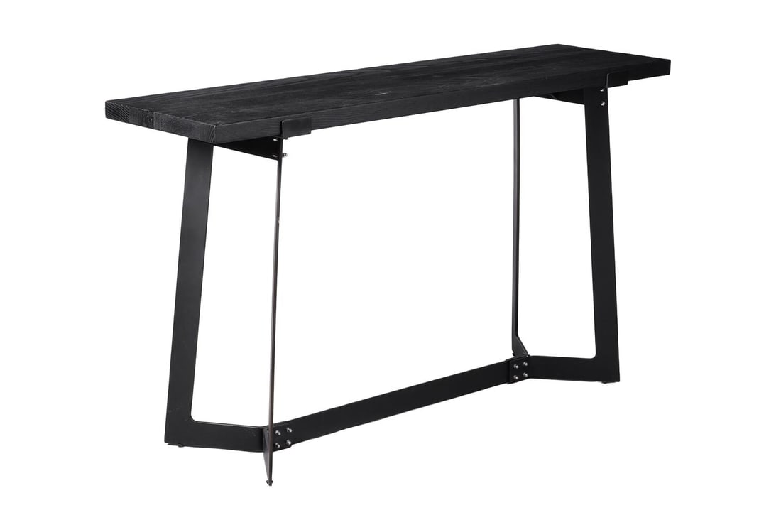A SCORCHED TIMBER AND BLACKENED IRON CONSOLE TABLE, MODERN (1 of 2)