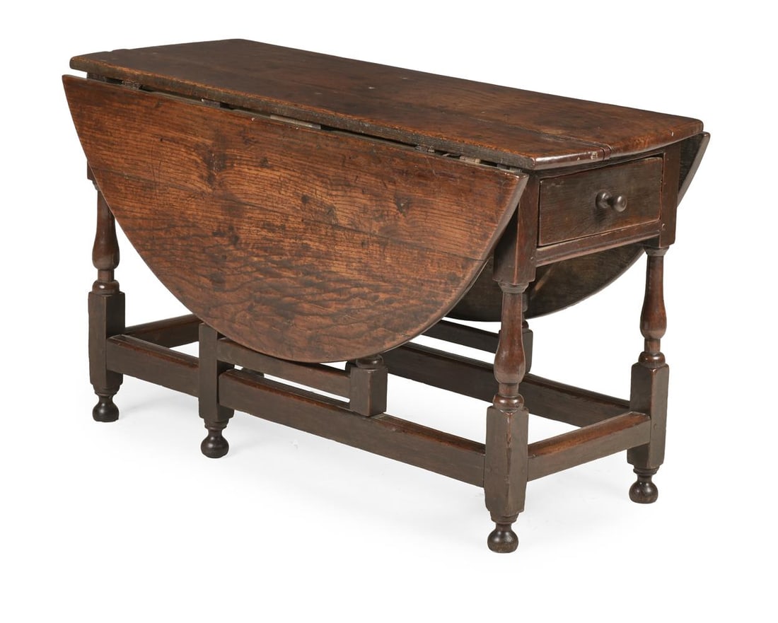 A CHARLES II ELM AND OAK GATELEG DINING TABLE, CIRCA 1680 (1 of 3)