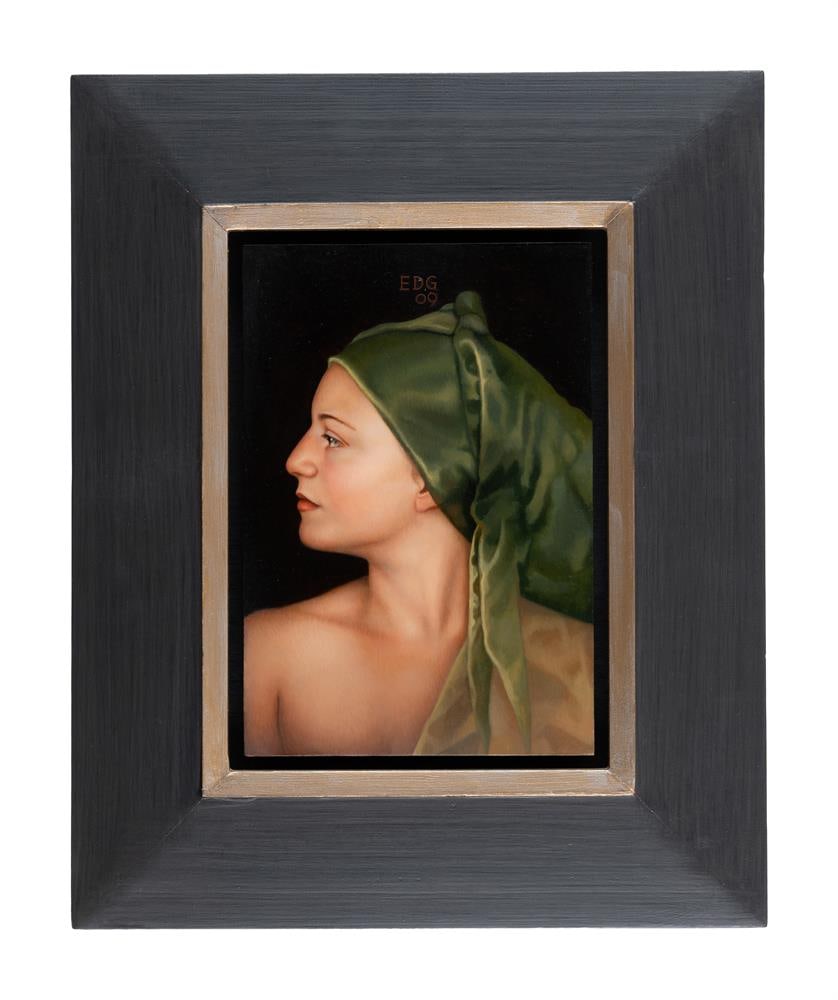 λ ELLEN DE GROOT (DUTCH B. 1959), HEAD OF A WOMAN IN PROFILE: λ ELLEN DE GROOT (DUTCH B. 1959) HEAD OF A WOMAN IN PROFILE Oil on masonite Signed with initials and dated 09 (upper centre) 30 x 20.5cm (11¾ x 8in.) Condition Report: PLEASE NOTE: