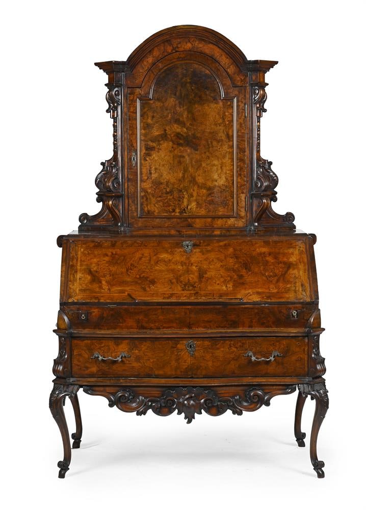A CONTINENTAL CARVED AND FIGURED WALNUT BUREAU CABINET, LATE 18TH OR EARLY 19TH CENTURY - 2