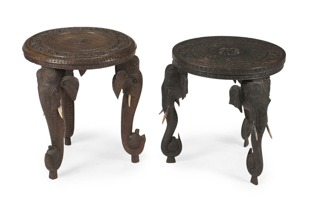 Y A MATCHED PAIR OF ANGLO INDIAN BOMBAY BLACKWOOD ELEPHANT SIDE TABLES, SECOND HALF 19TH CENTURY - 2