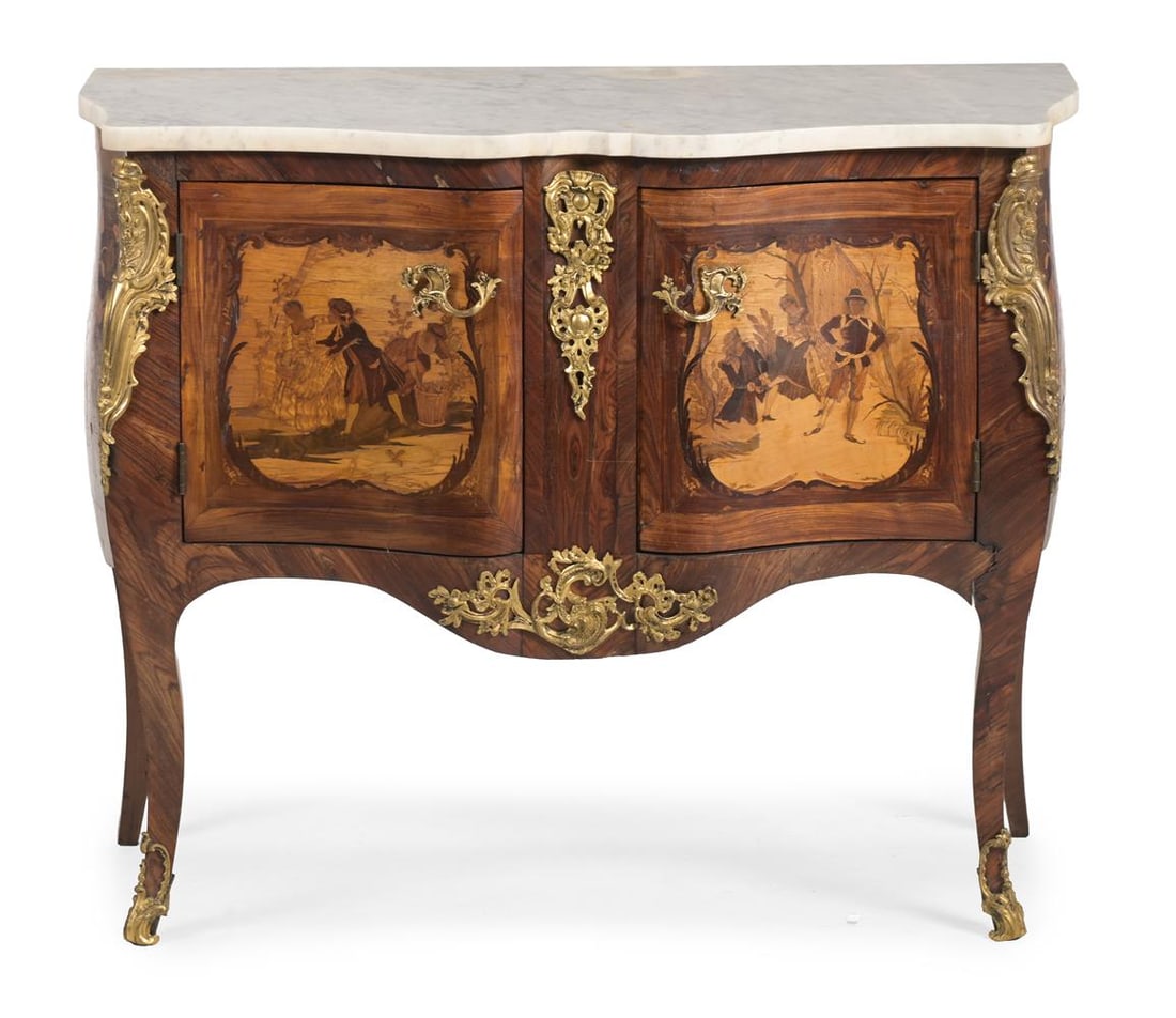 Y LOROMARD PARIS, A MARBLE TOPPED KINGWOOD AND MARQUETRY COMMODE, EARLY 19TH CENTURY AND LATER - 2