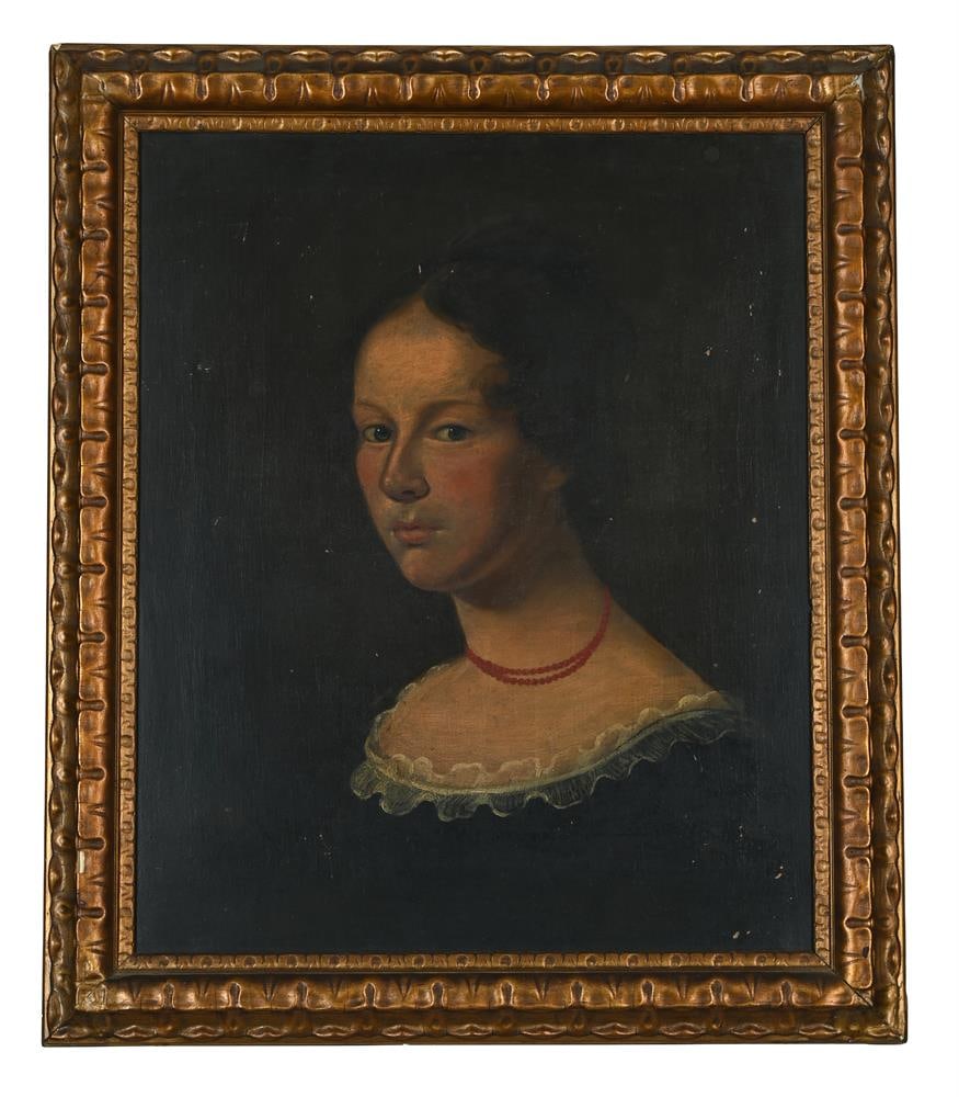 ENGLISH NAÏVE SCHOOL (19TH CENTURY), PORTRAIT OF A LADY IN A RED NECKLACE: ENGLISH NAÏVE SCHOOL (19TH CENTURY)
