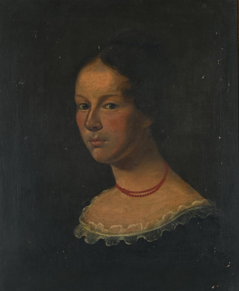 ENGLISH NAÏVE SCHOOL (19TH CENTURY), PORTRAIT OF A LADY IN A RED NECKLACE - 2